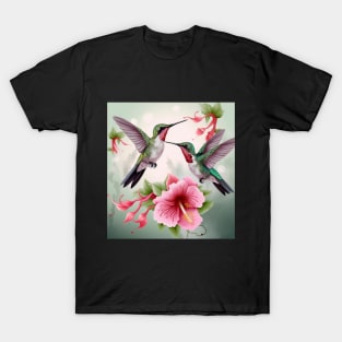 Two Hummingbirds with Hibiscus Flowers T-Shirt